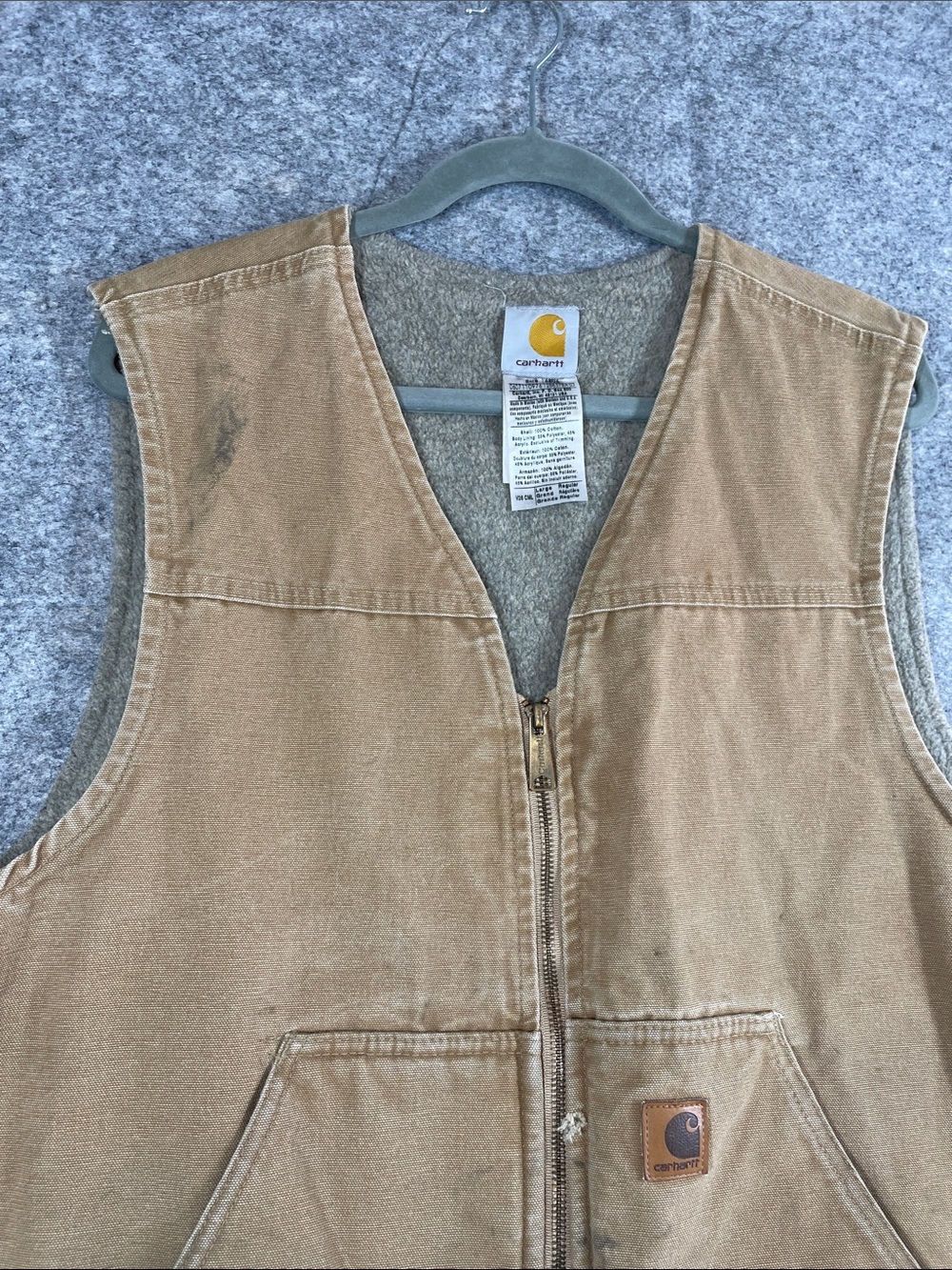 Vintage 07 Carhartt Brown Zip Front Work Vest Large Workwear Utility Western - Picture 5 of 15